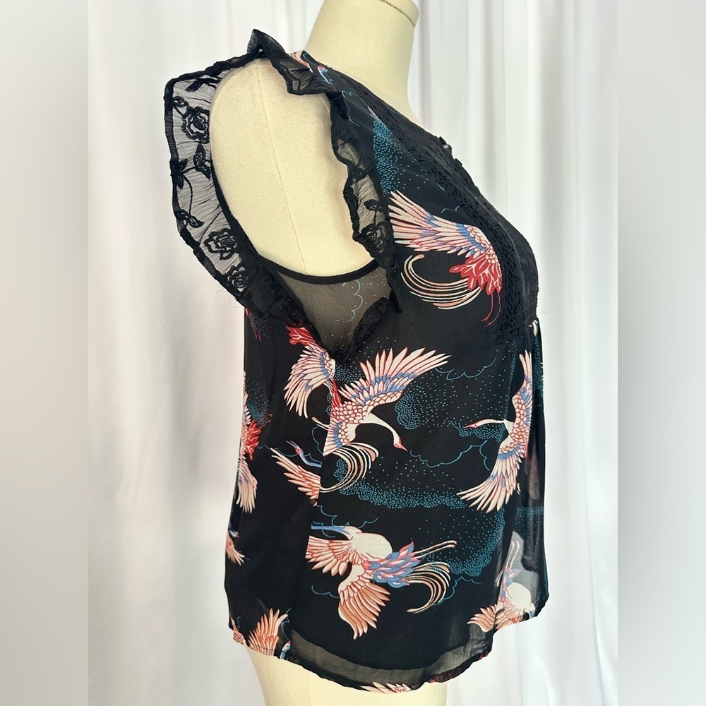 Daniel Rainn Black Crane Print Lace Detail Blouse – Size M(1217) - Picture 7 of 14